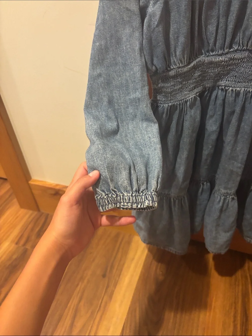 GAP Kids Blue Off-Shoulder/ on shoulder Denim Dress with Elastic Neckline